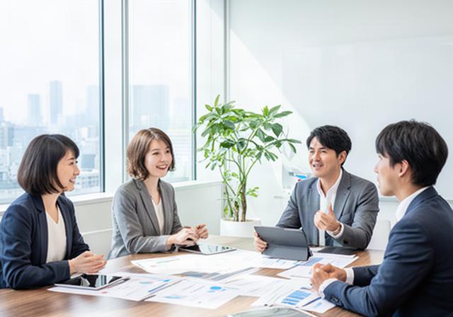東京の会議室で広報担当者が企業チャンネルの企画を話し合う様子